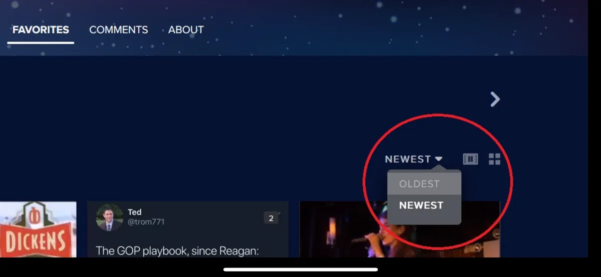 A screenshot of a social media interface shows a dropdown menu for sorting content, with 'NEWEST' selected and highlighted…