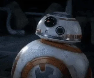 A sequence of six images shows the Star Wars droid BB-8, starting neutral, then raising its right arm to display a middle…