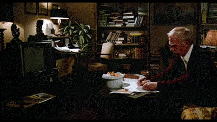 A split-screen image shows Mr. Hand from South Park sitting at a desk in a dimly lit office, reading papers. In the top row…