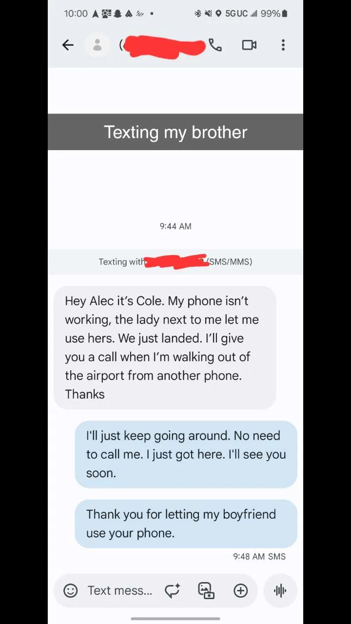 A screenshot of a text message conversation between two people, Cole and Alec, where Cole explains his phone isn't working…