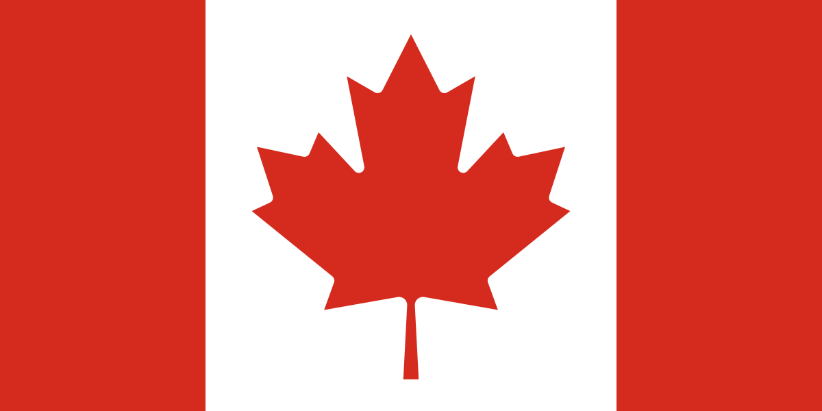 The image displays the national flag of Canada, featuring a red maple leaf centered on a white square, flanked by two…