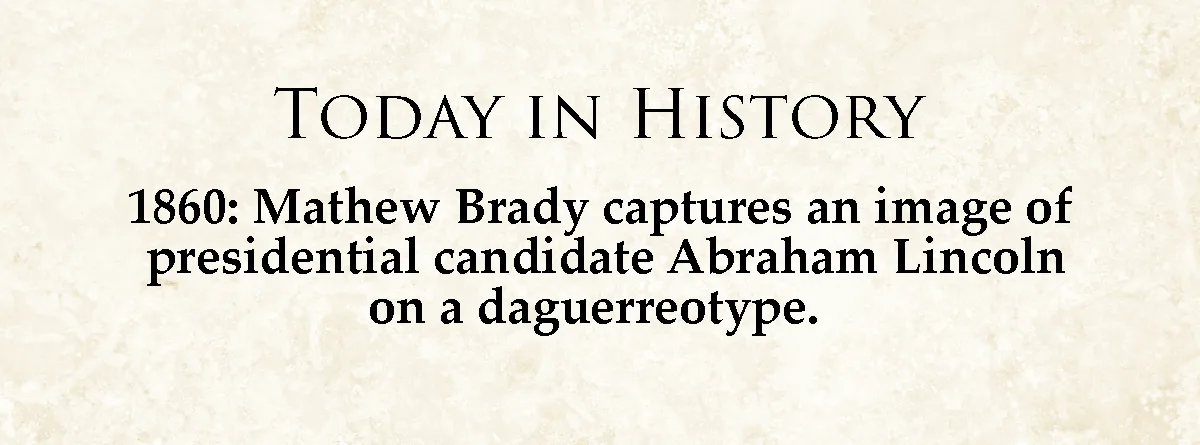 The image displays a beige, parchment-textured background with black serif text. The top line reads 'TODAY IN HISTORY'…