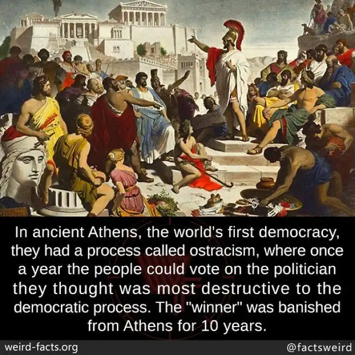 A classical painting depicts a crowd of ancient Athenians gathered in a public square, with a central figure in a red helmet…