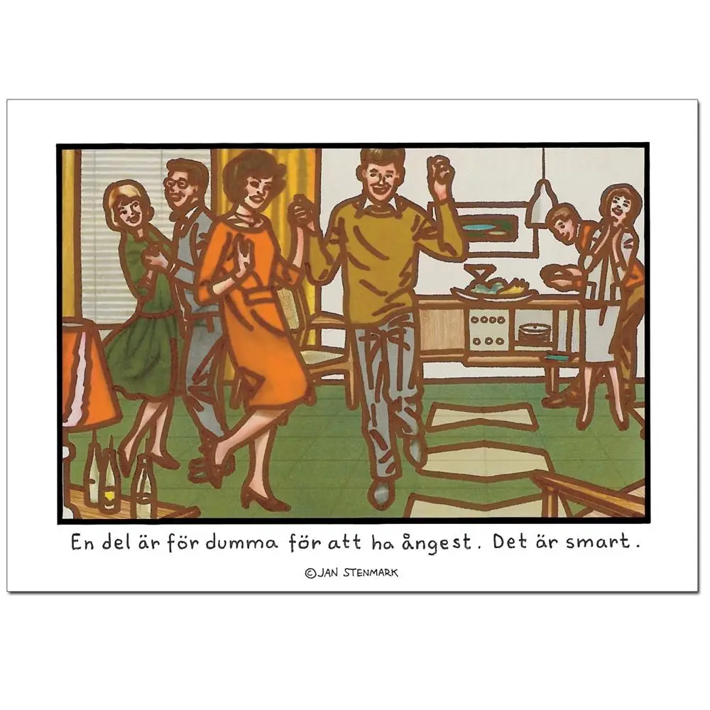 A vintage-style cartoon depicts a lively 1960s party scene with several people dancing and socializing in a kitchen and…