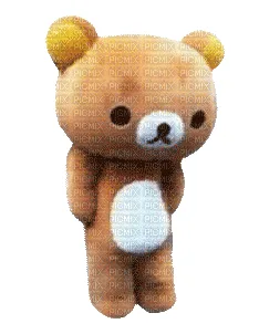 Six images of the Rilakkuma plush bear character are arranged in a 2x3 grid. Each image shows the bear in a slightly…