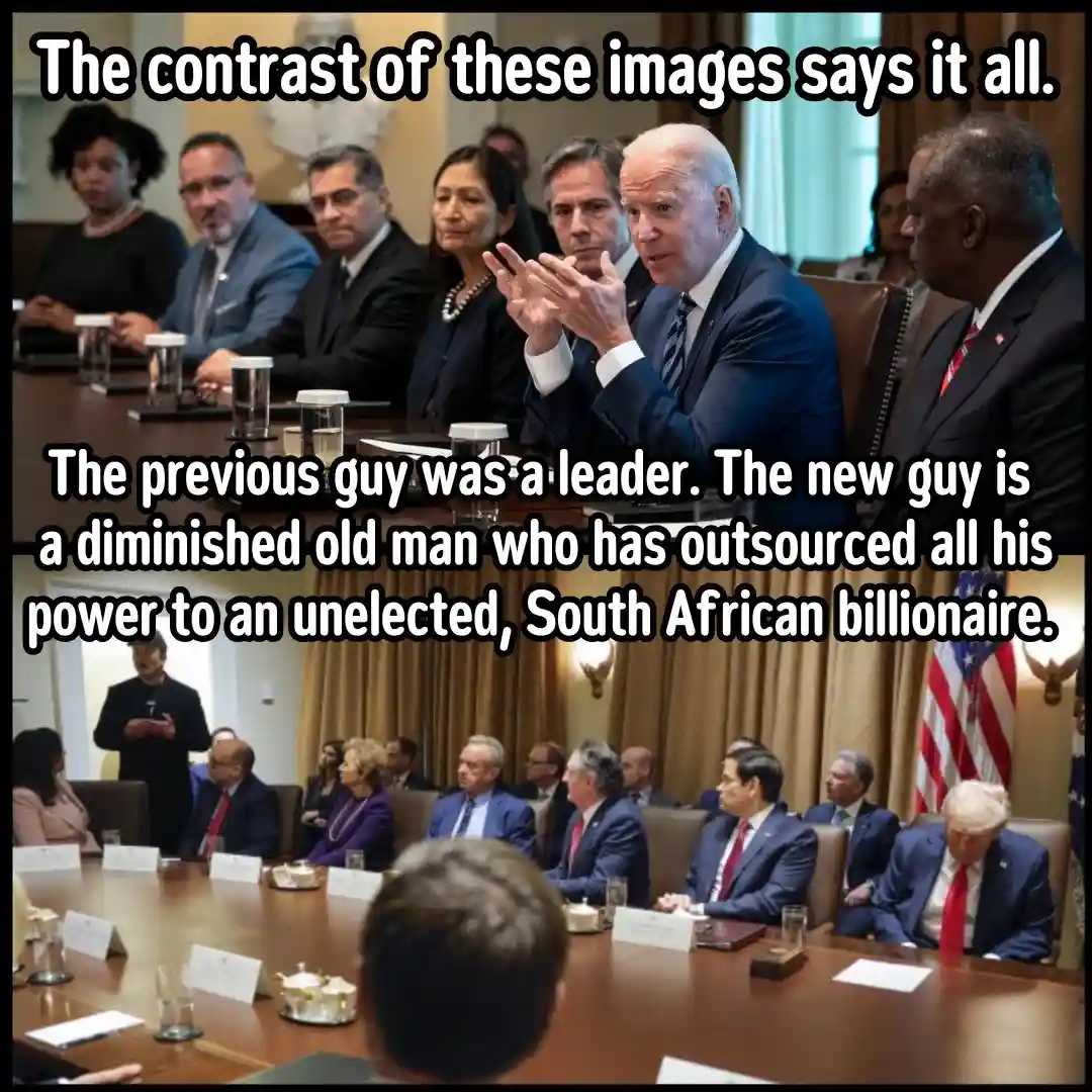 The image is a two-panel meme. The top panel shows Joe Biden speaking animatedly at a meeting with several advisors. The…