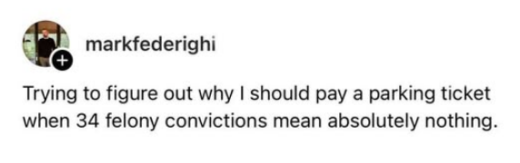 A screenshot of a social media post by 'markfederighi' showing a profile picture of a man in a suit. The post's text reads…
