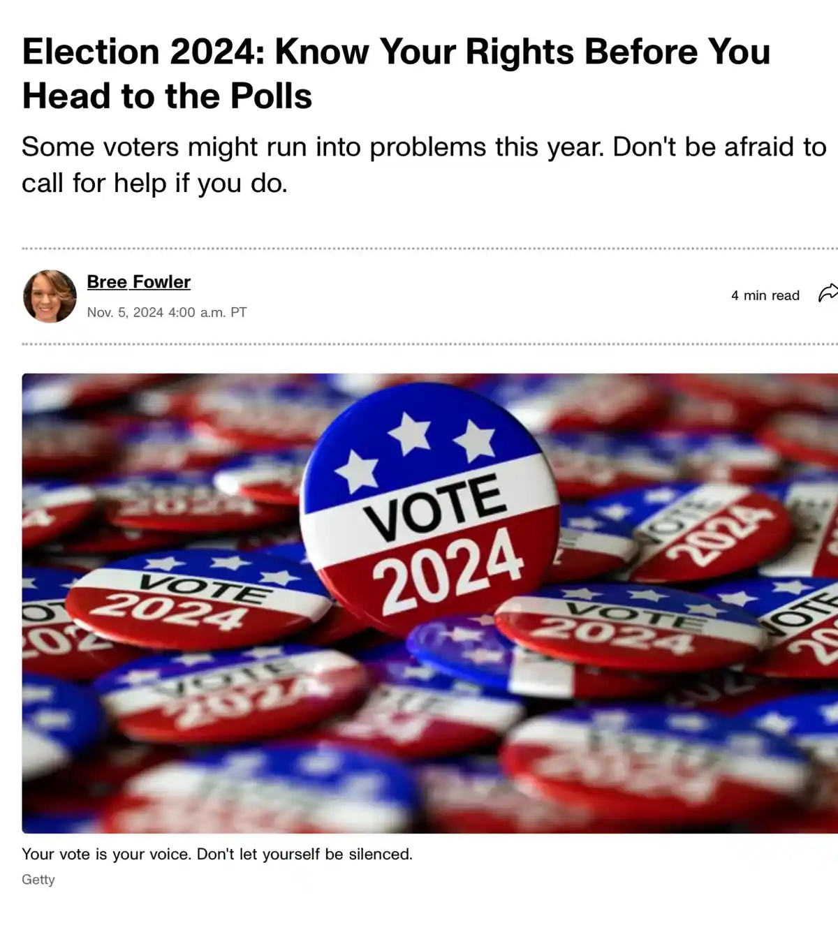 The image shows a close-up of numerous red, white, and blue 'VOTE 2024' campaign buttons with stars, arranged in a pile. The…