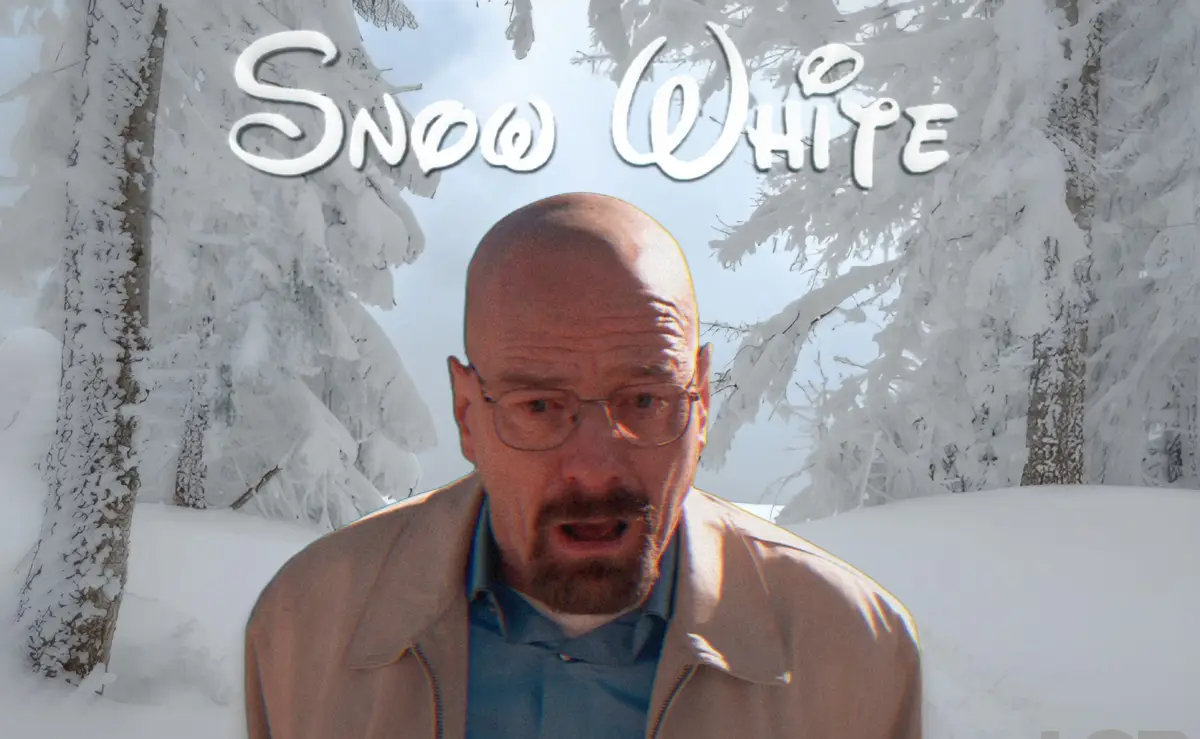 A man with glasses and a bald head, wearing a beige jacket over a blue shirt, is superimposed onto a snowy forest background…