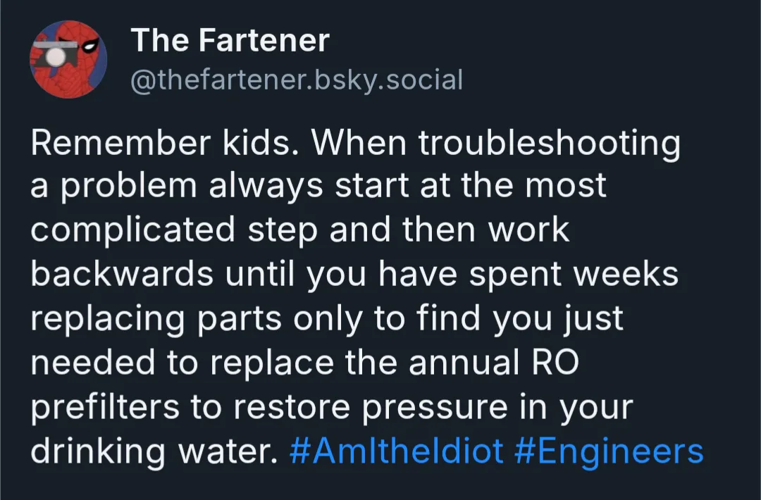 A screenshot of a social media post by 'The Fartener' with a dark background and white text. The post humorously advises…