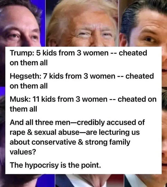 The image displays three men's faces in a collage, overlaid with text listing their alleged paternity of multiple children…