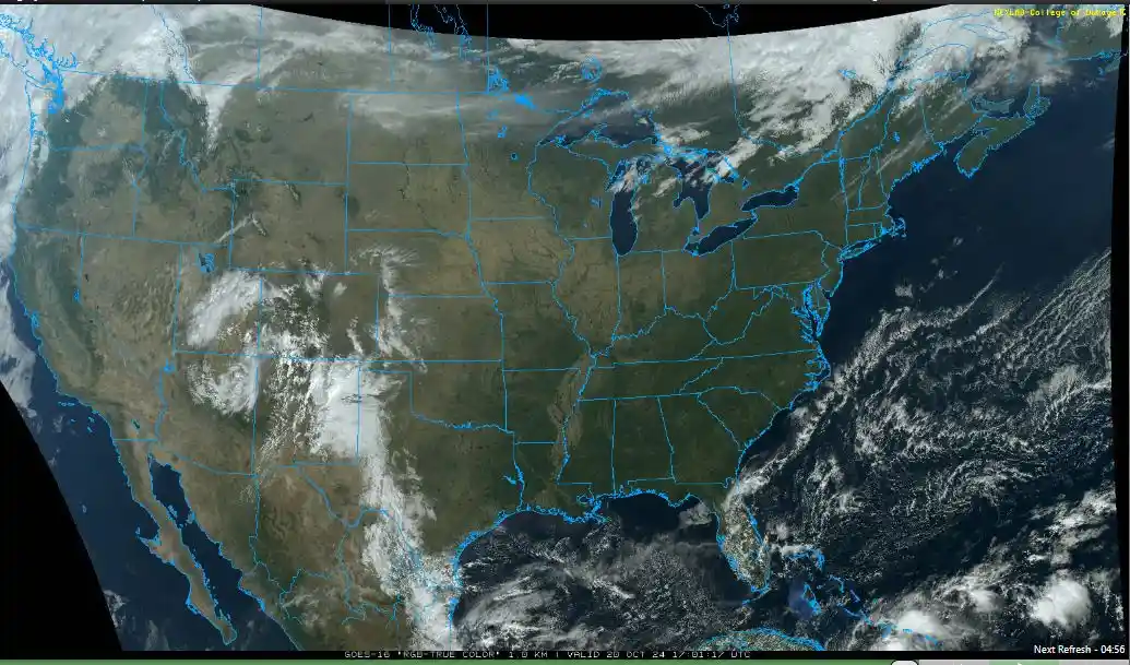 a satellite weather map of the united states with blue outlines demarcating state borders, overlaid with the text 'the…