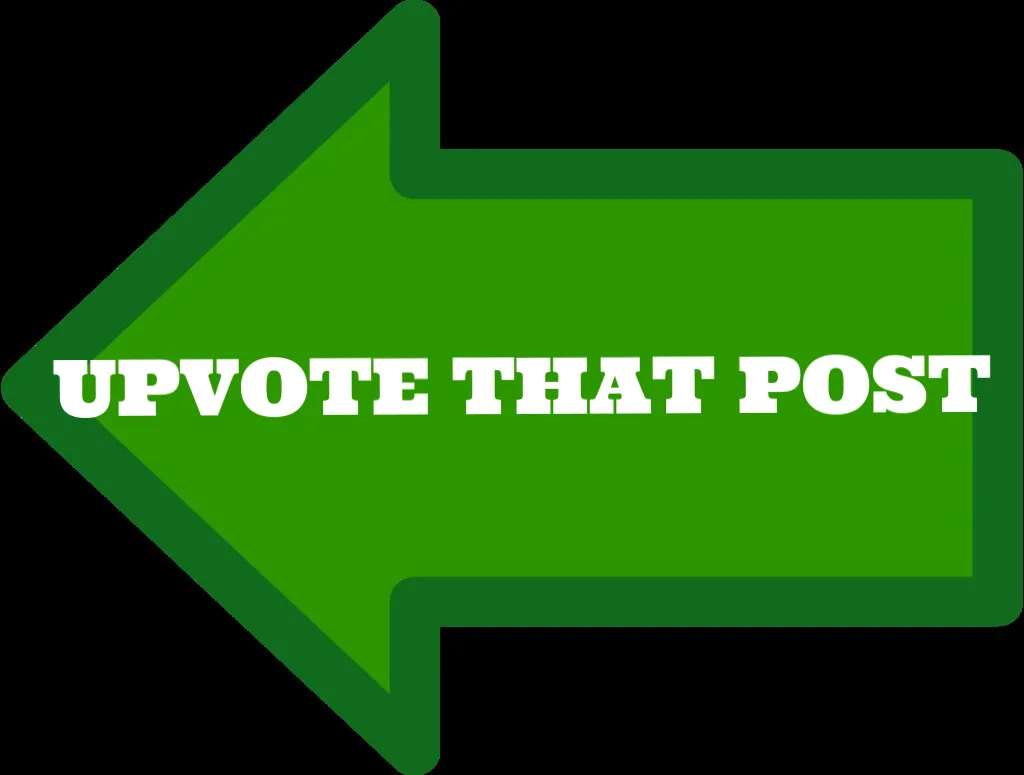 A large green arrow pointing left with the text 'UPVOTE THAT POST' in bold white letters across its center, set against a…