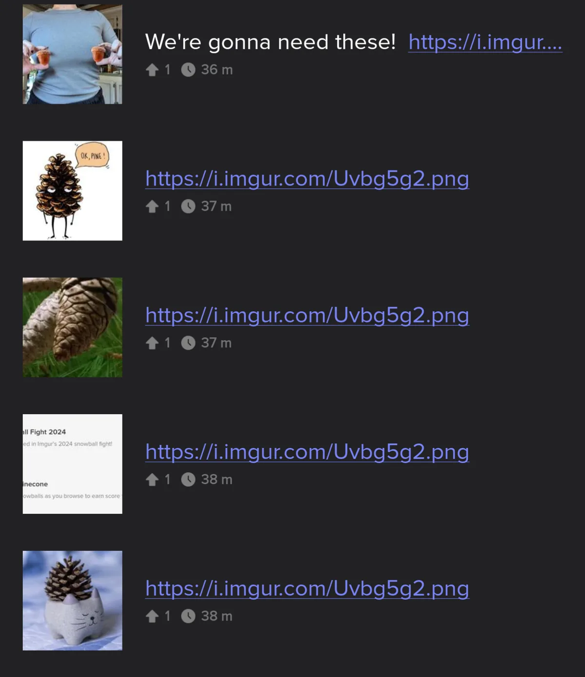 A compilation of four images related to pinecones: a person holding acorns, a cartoon pinecone saying 'OK, PINE!', a…