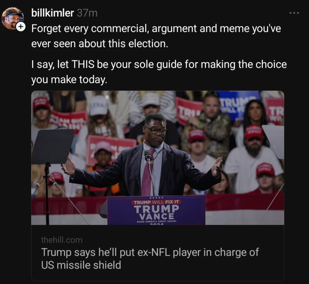A screenshot of a social media post by 'billkimler' featuring a photo of a Black man in a suit and glasses speaking at a…