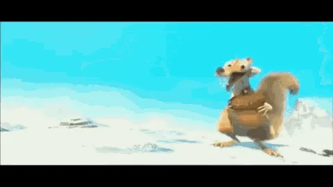 A sequence of six panels from the animated movie 'Ice Age' shows a squirrel struggling to carry an oversized acorn. In the…