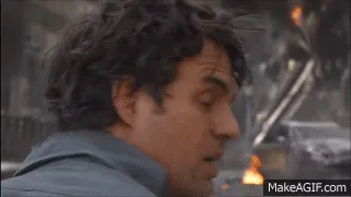 A six-panel comic strip sequence from the movie 'The Avengers' showing Bruce Banner looking concerned, then shocked as he…