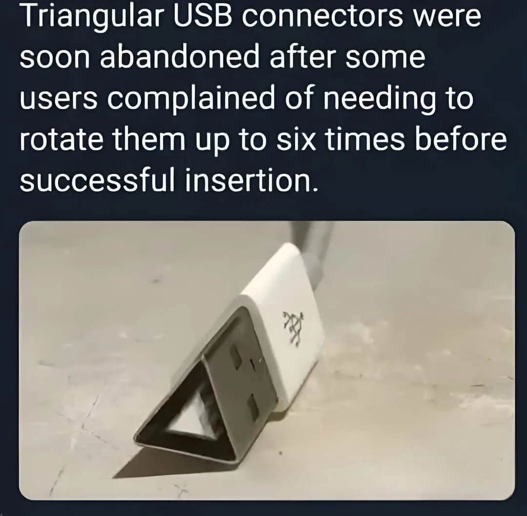A sepia-toned photo shows a triangular-shaped USB connector lying on a surface, with the text overlay explaining that this…