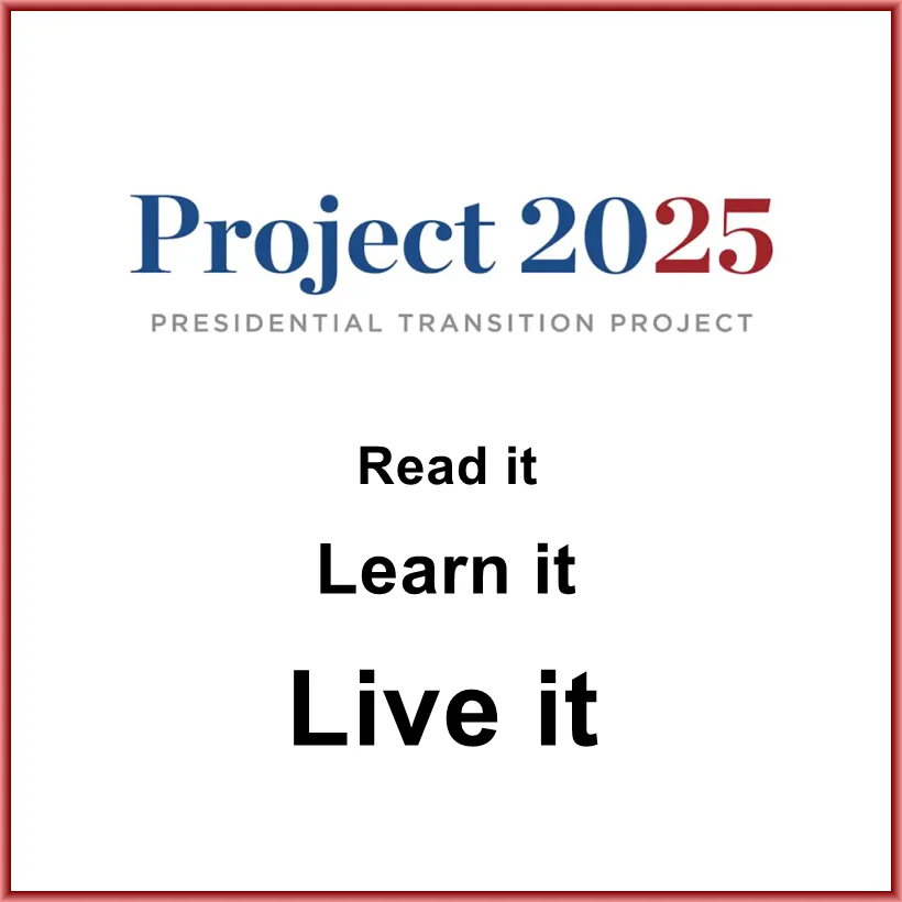 The image displays a white background with a red border. At the top is the logo 'Project 2025' in blue and red text, with…