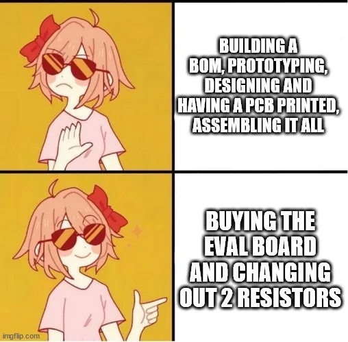 The image shows a two-panel meme featuring an anime girl with pink hair and a red bow. In the top panel, she holds up her…