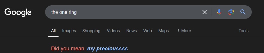 A screenshot of a Google search bar with 'the one ring' typed in. Below the search bar, Google's suggestion feature displays…