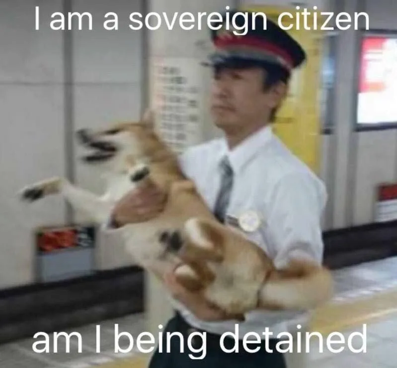 A blurry image shows a uniformed transit worker holding a shiba inu dog that is mid-air and appears to be jumping or being…