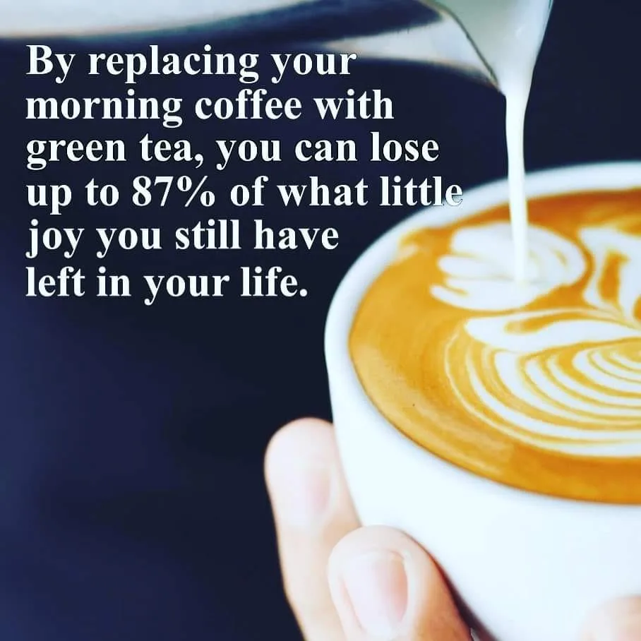 A close-up photo shows a hand holding a white cup as milk is poured into a coffee beverage with latte art. Overlaid white…