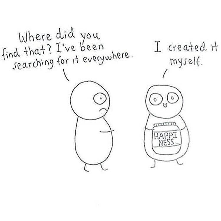 Two simple stick-figure-like characters are drawn in black and white. The character on the left, with a sad expression…