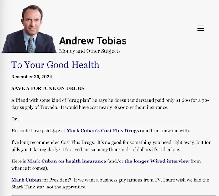 Andrew Tobias Reveals How to Save Big on Legal Medications