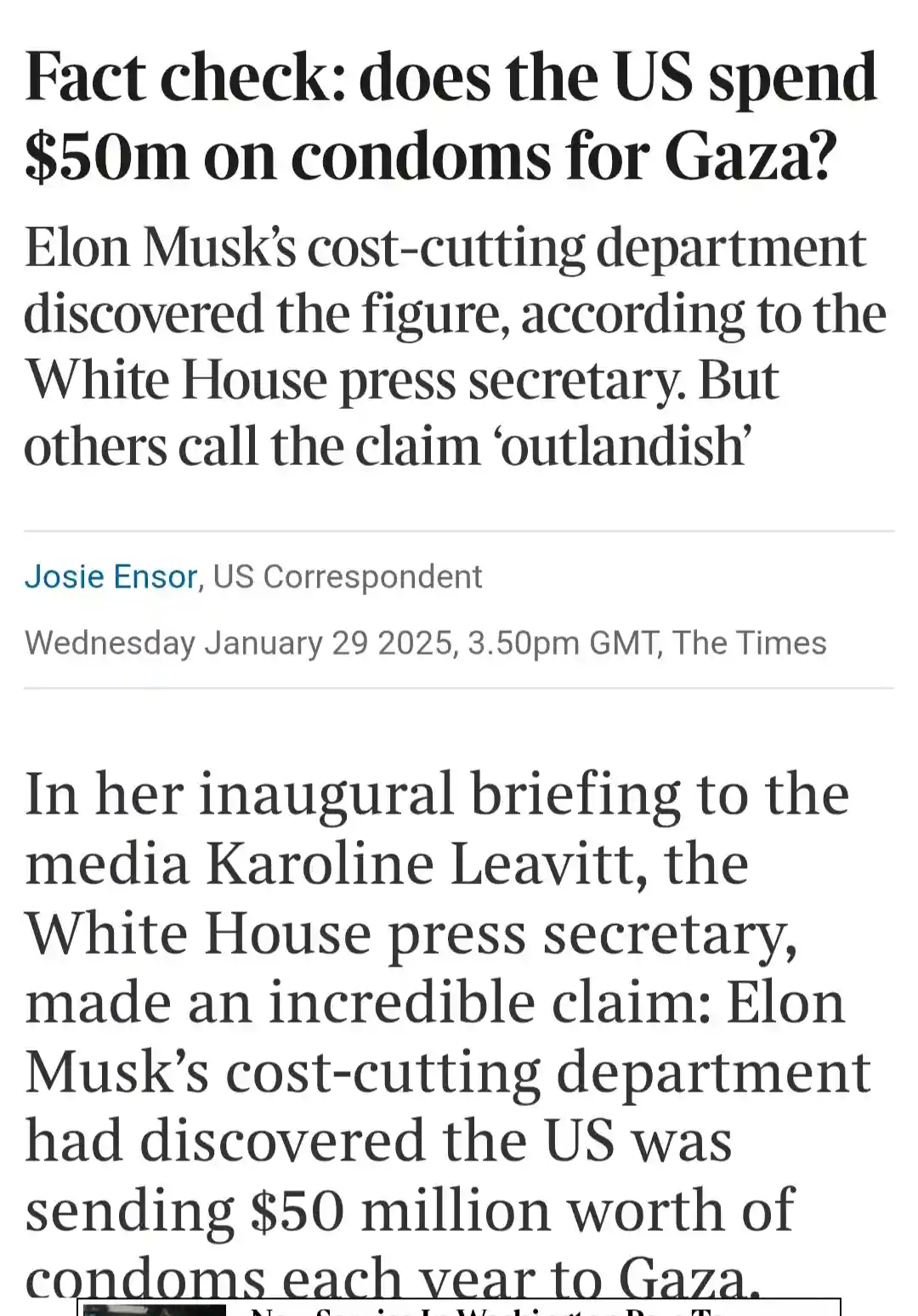 The image displays a screenshot of a news article from The Times dated January 29, 2025, with the headline 'Fact check: does…