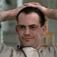 The image displays six sequential frames of a man with his hands on his head, showing a progression from a calm, slightly…