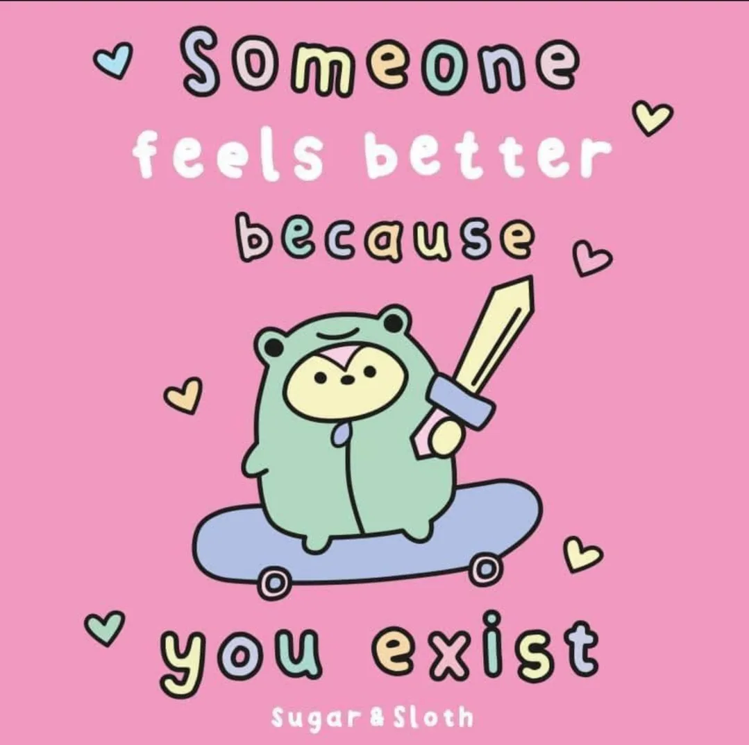A cute, light green cartoon sloth wearing a hoodie sits on a blue skateboard, holding a yellow sword, against a pink…
