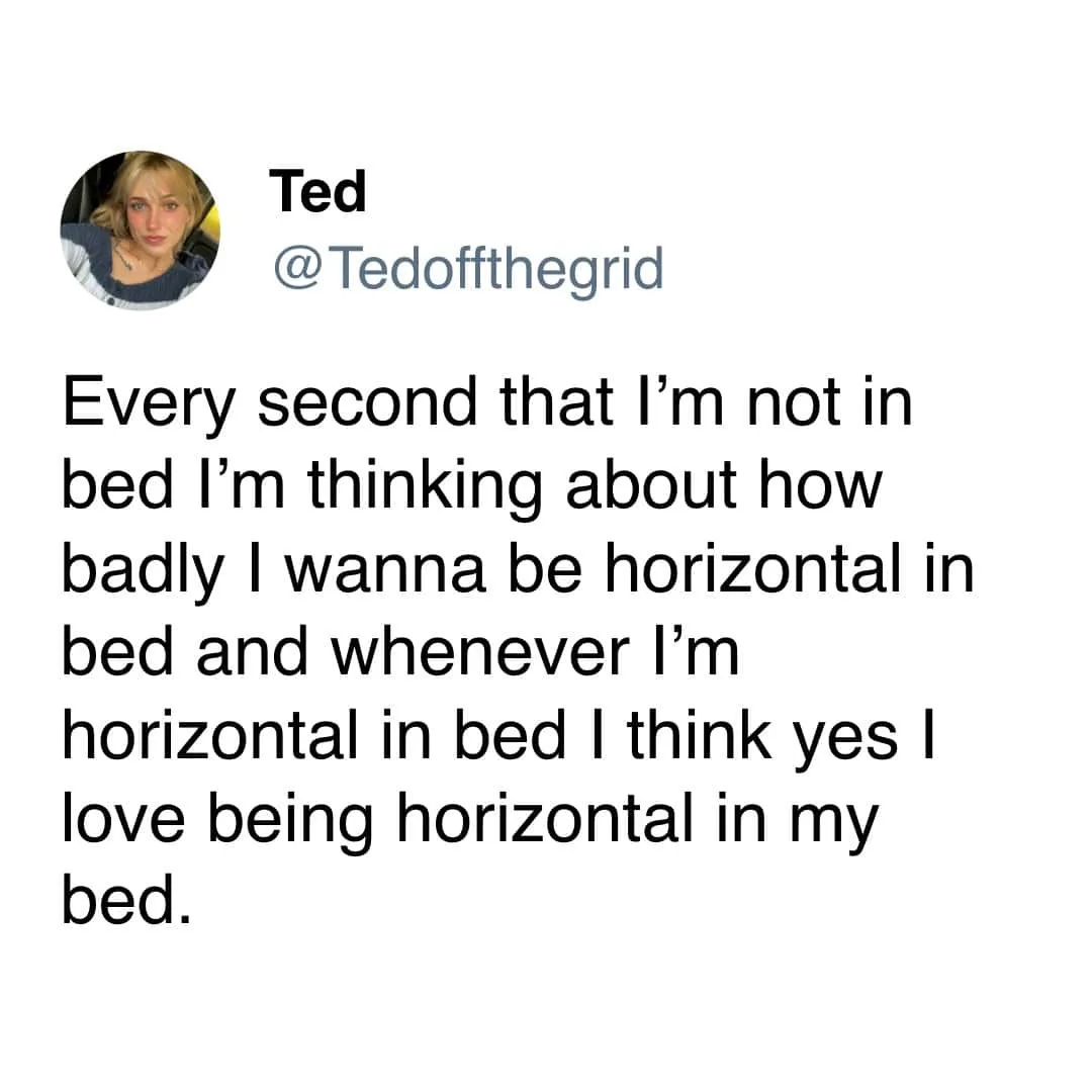 A screenshot of a tweet from user Ted (@Tedoffthegrid) showing their profile picture and the text: 'Every second that I'm…
