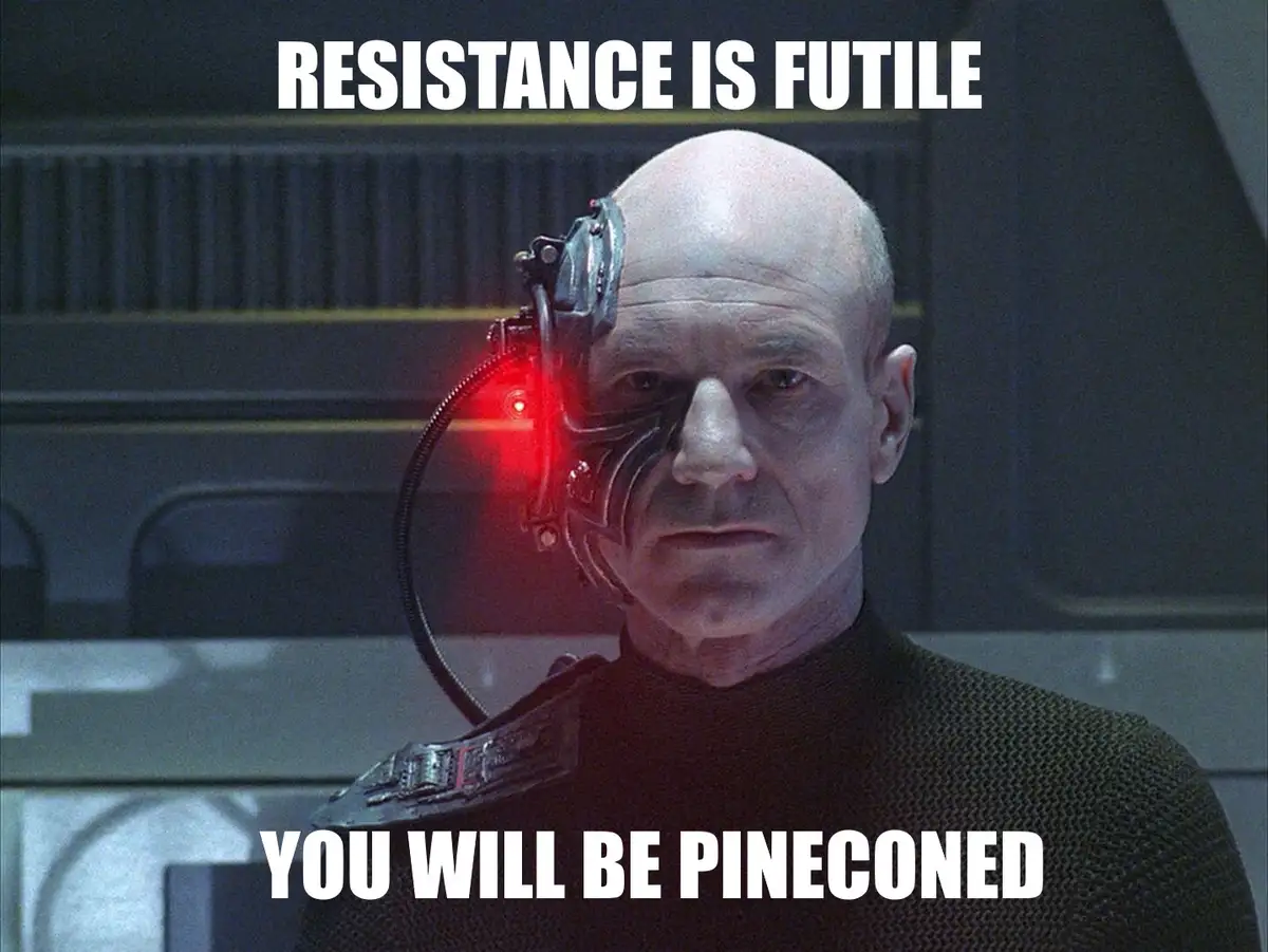 A bald man with a cybernetic eye glowing red, wearing a dark uniform, stares intensely. The text overlaid reads 'RESISTANCE…