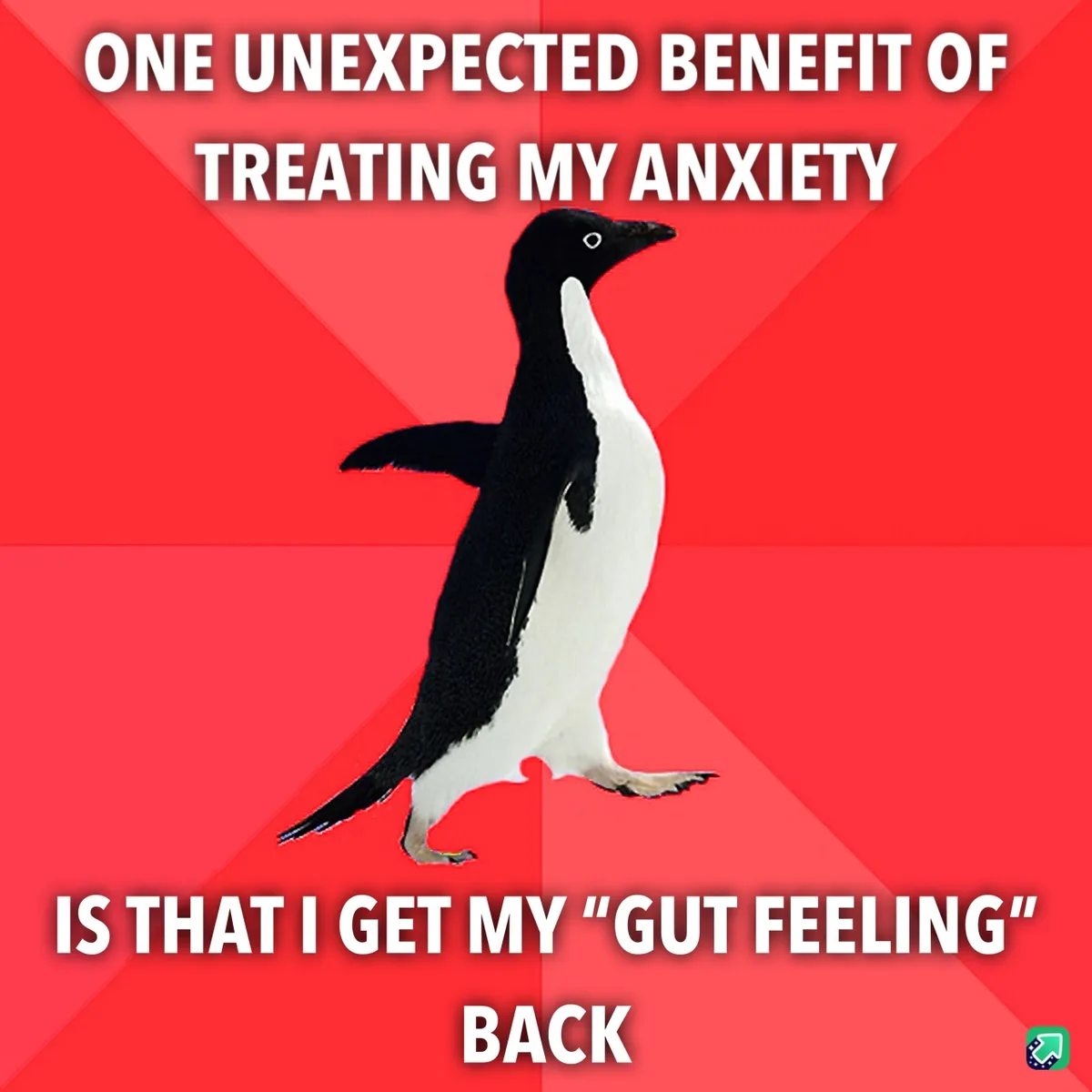 A black-and-white penguin walks against a red background with diagonal stripes. The text reads: 'ONE UNEXPECTED BENEFIT OF…