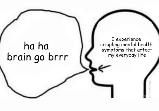 A simple black-and-white drawing shows a side profile of a human head with a speech bubble. The speech bubble contains the…
