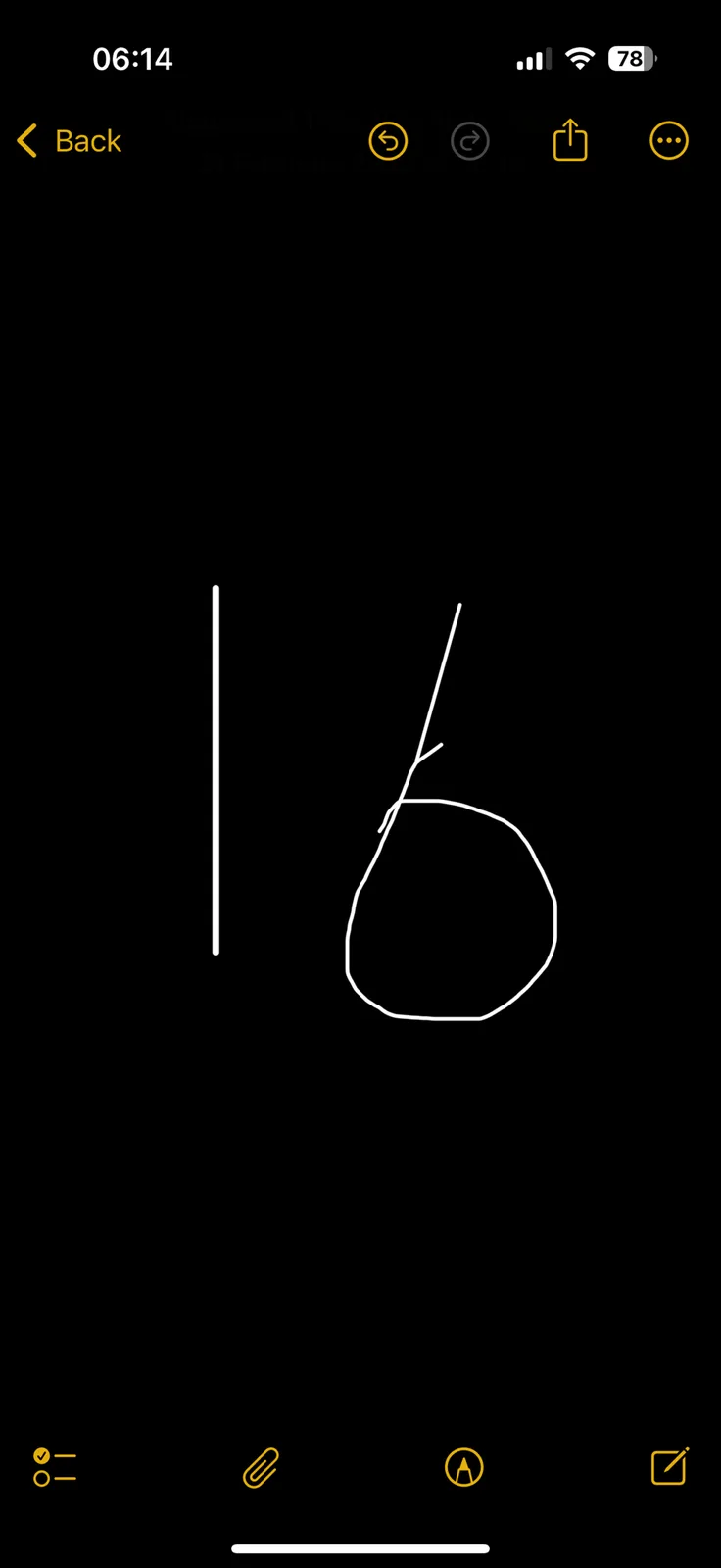 A black screen with a white hand-drawn number '16' in the center, resembling a crude sketch. The overlaid text reads 'i'm…