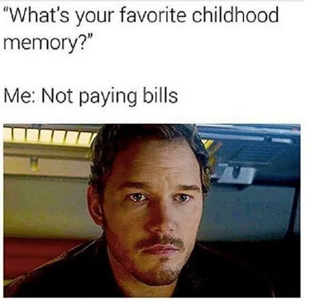 The image shows a close-up of actor Chris Pratt with a deadpan, slightly annoyed expression. Above his head, text reads…