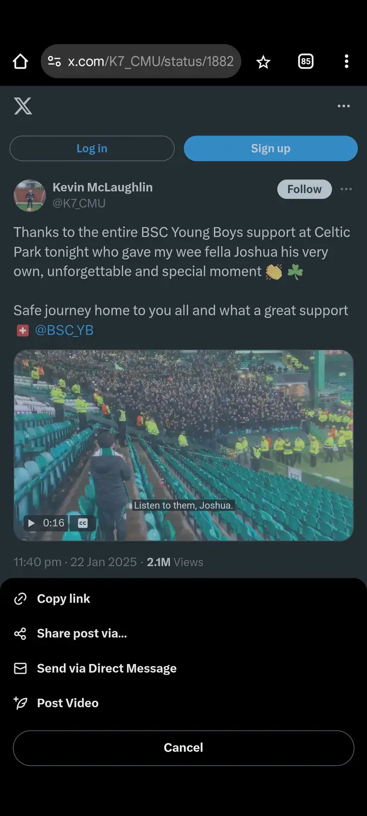 A screenshot of an X (Twitter) post by Kevin McLaughlin showing a video of a young boy named Joshua walking through empty…