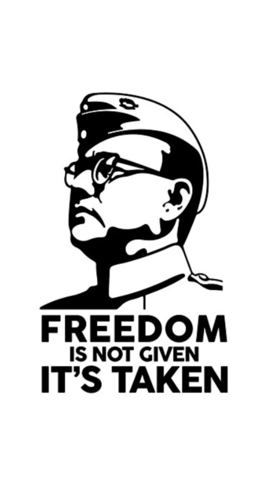 A black-and-white stylized illustration of a man in a military-style cap and glasses, shown in profile looking to the left…
