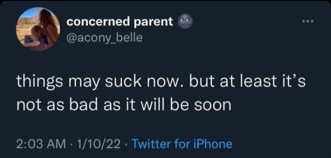 A screenshot of a Twitter post from a user named 'concerned parent' (@acony_belle) with a profile picture of a woman and…