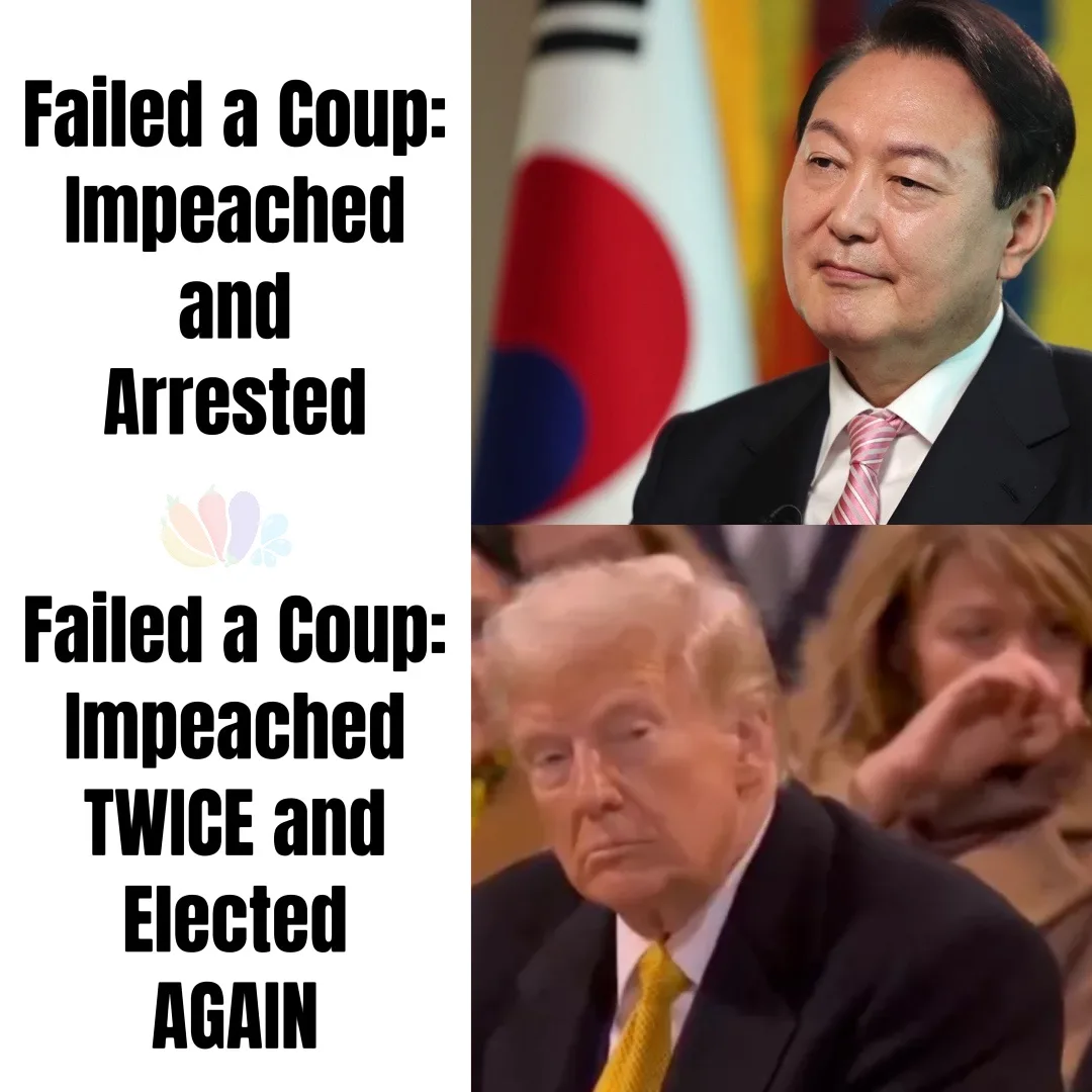 The image is split vertically. The top half shows South Korean President Yoon Suk Yeol looking composed in front of a South…