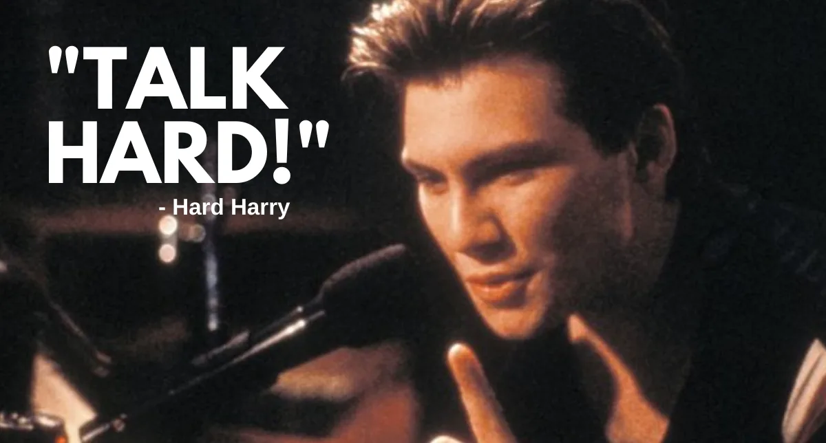 A man with styled hair is shown speaking into a microphone, looking intense. Large white text overlaid on the image reads…