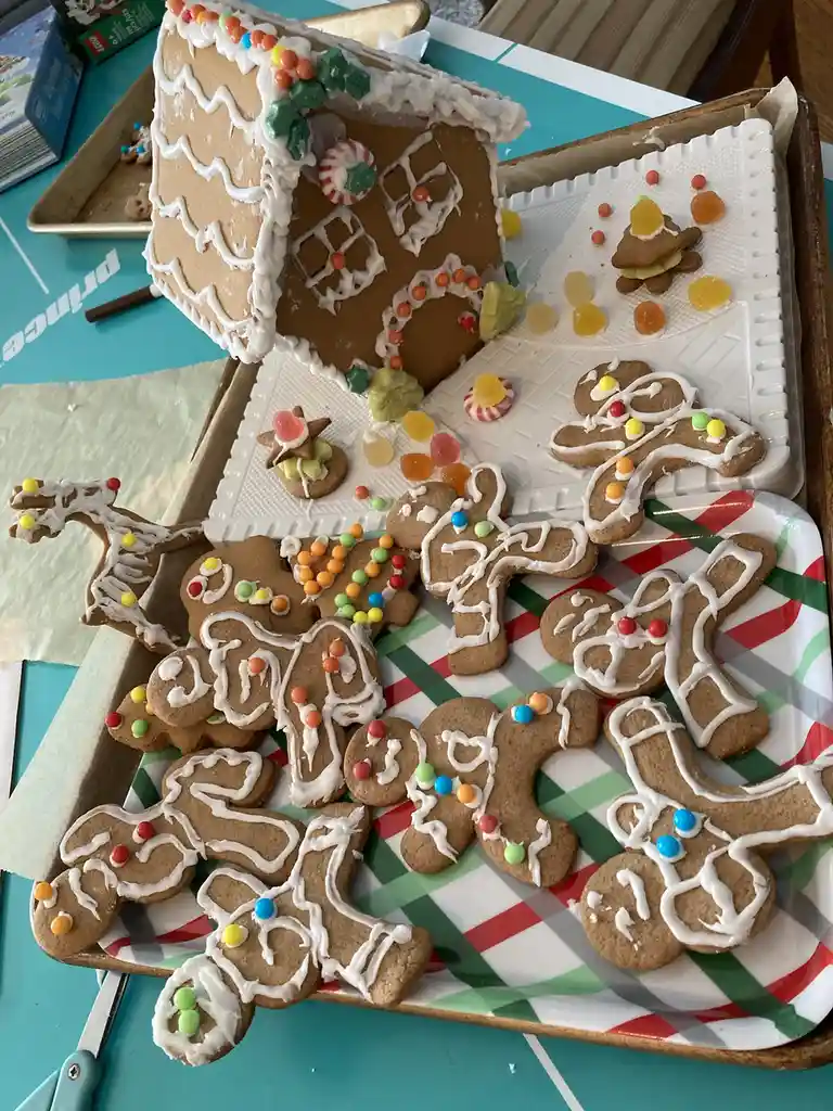 Ninja bread defenders stand guard over our gingerbread house this Christmas, but the kids have left no candy behind!