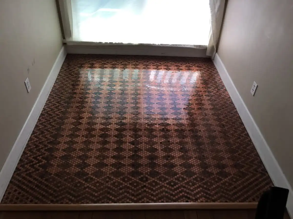 This Creative Woman Transformed 13,000 Pennies into Stunning Floor Patterns - DIY Inspiration!