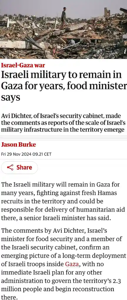 A screenshot of a news article with a headline about Israeli military presence in Gaza, overlaid on a photo of a child…