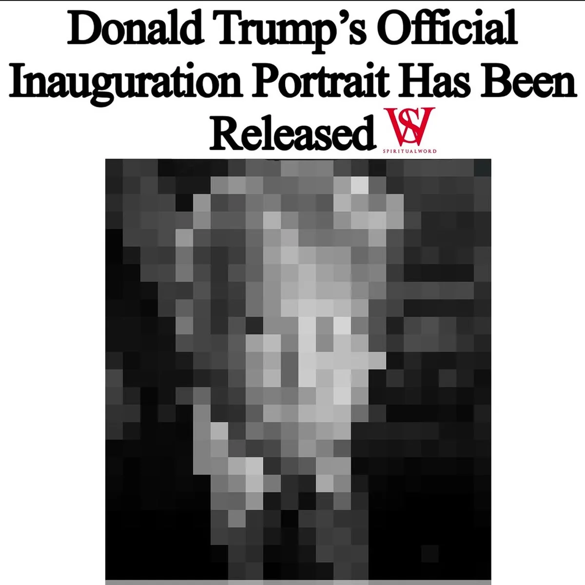 The image displays a heavily pixelated, low-resolution grayscale portrait of a man, presented as if it were an official…