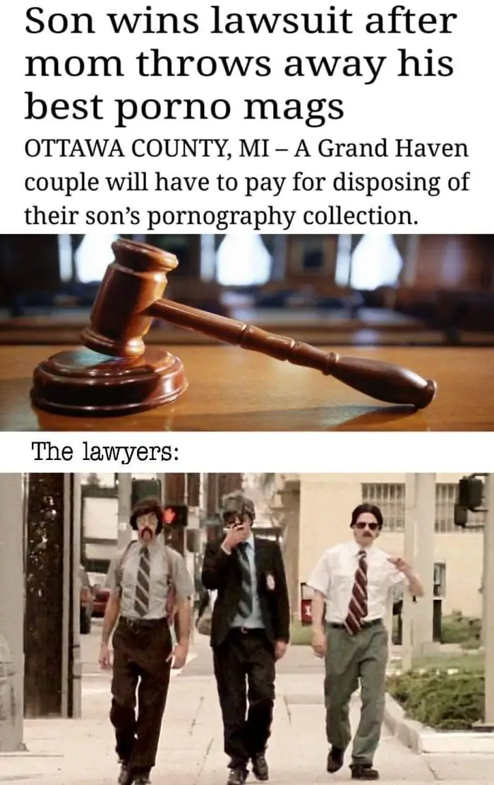 The image is a two-part meme. The top part shows a close-up of a wooden gavel on a wooden surface, overlaid with text about…
