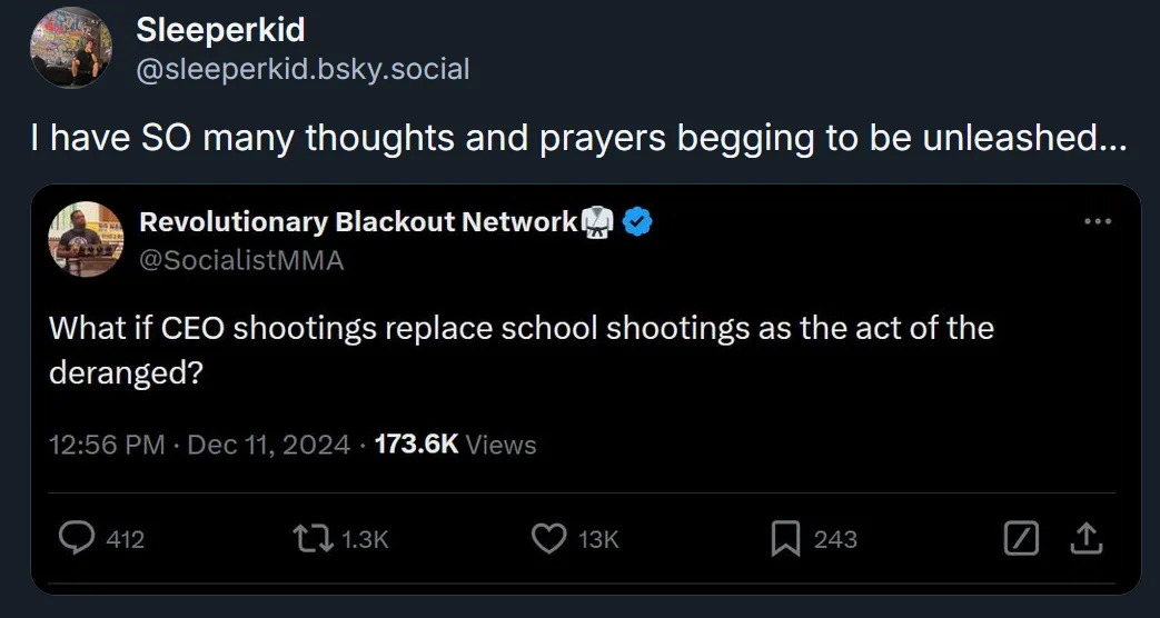 A screenshot of a social media post by 'Sleeperkid' reacting to a post by 'Revolutionary Blackout Network' that asks 'What…