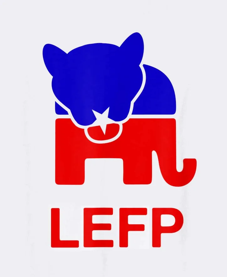A stylized red elephant logo, split horizontally with the top half blue and the bottom half red, features a white star on…
